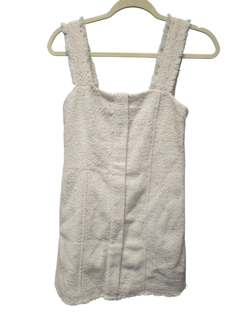 HOUSE OF HARLOW 1960 Cream Speckled Boucle Fringe Hem Boho Mini Dress Sz. XS